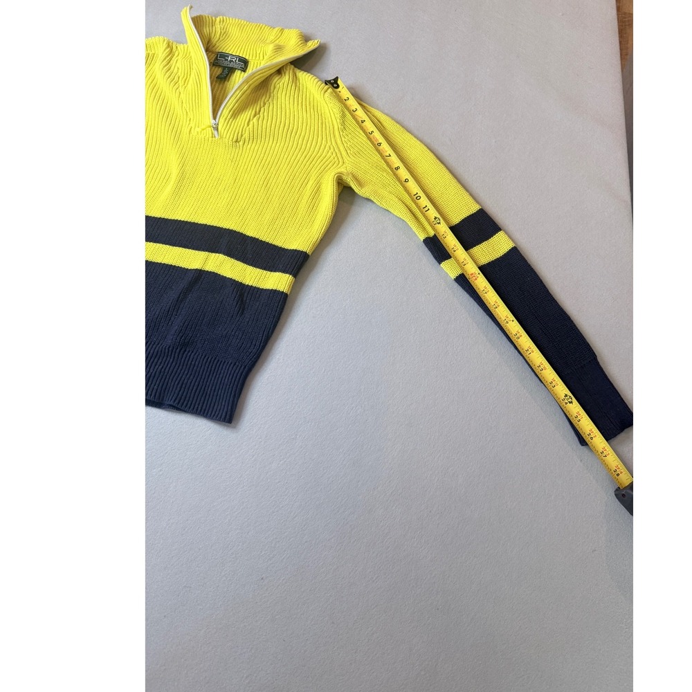 Lauren Active Ralph Lauren Yellow Navy Striped Quarter Zip Sweater S - Picture 5 of 7